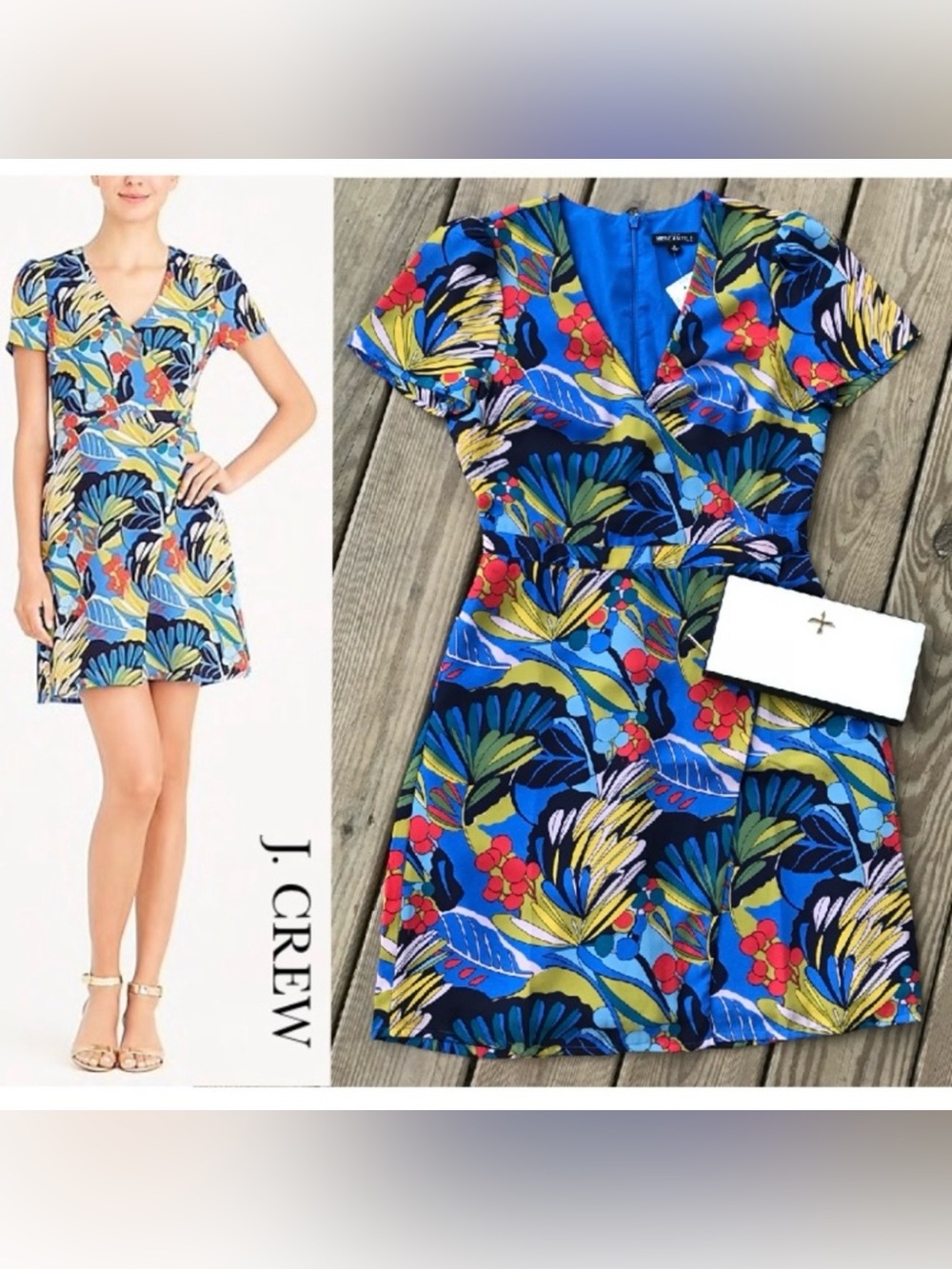 J. Crew Printed Wrap-Front Mini Dress Tropical 2
